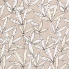 Tissu Mousseline feuilles écru sur fond Beige sable - Par 10 cm