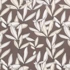 Tissu Mousseline feuilles écru sur fond Gris foncé - Par 10 cm