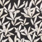 Tissu Mousseline feuilles écru sur fond Noir - Par 10 cm