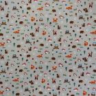 Tissu Toile Coton Beige Animaux et Champignons x10cm