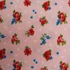 Tissu Toile Coton Rose Fleuris Multicolore x10cm