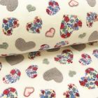 Tissu Doudou Blanc Cœurs gris et fuchsia - Par 10 cm