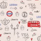 Tissu Toile Coton I love London sur fond Beige - Par 10 cm