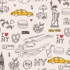 Tissu Toile Coton I love New York sur fond Beige - Par 10 cm