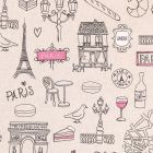 Tissu Toile Coton Paris mon amour sur fond Beige - Par 10 cm