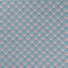 Tissu Toile Coton Motifs Japonais Roses et blancs sur fond Bleu - Par 10 cm