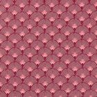 Tissu Toile de Coton Eventails Ecrus sur fond Prune - Par 10 cm