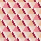 Tissu Toile de Coton Triangles roses, prune et oranges sur fond Beige - Par 10 cm