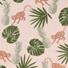 Tissu Toile de Coton Singes et Feuilles de Palmiers sur fond Beige - Par 10 cm