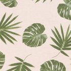 Tissu Toile Coton Feuilles de Palmiers Vertes sur fond Beige - Par 10 cm