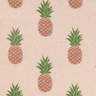 Tissu Toile de Coton Ananas Marrons et verts sur fond Beige - Par 10 cm