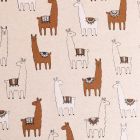 Tissu Toile Coton Lamas Blancs et marrons sur fond Beige - Par 10 cm
