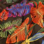 Tissu Viscose Feuilles tropicale vitaminés sur fond Marron - Par 10 cm