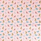 Tissu Jersey coton Bio envers molletonné Chats multicolore tachetés sur fond Rose - Par 10 cm