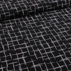 Tissu Satin imprimé Esquisse quadrillé sur fond Noir - Par 10 cm