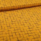 Tissu Satin imprimé Esquisse quadrillé sur fond Jaune - Par 10 cm