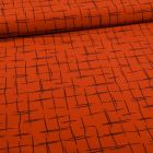 Tissu Satin imprimé Esquisse quadrillé sur fond Rouille - Par 10 cm