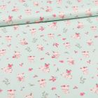Tissu Coton imprimé Bio Lapinou sur fond Vert menthe - Par 10 cm