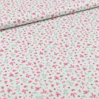 Tissu Coton imprimé Bio Fleurs sur fond Vert menthe - Par 10 cm