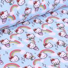 Tissu Coton imprimé sous licence Bio Hello Kitty sur fond Bleu - Par 10 cm