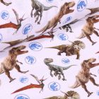 Tissu Coton imprimé sous licence Bio Jurassic Park sur fond Blanc - Par 10 cm