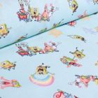 Tissu Coton imprimé sous licence Bio Bob l'éponge sur fond Bleu - Par 10 cm