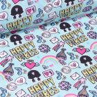 Tissu Coton imprimé sous licence Bio Trolls sur fond Bleu - Par 10 cm