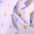 Tissu Lycra maillot de bain Feuilles et pointillés pastels sur fond Blanc - Par 10 cm