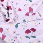 Tissu Lycra maillot de bain Cerises et fraises sur fond Blanc - Par 10 cm