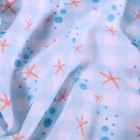Tissu Lycra maillot de bain Vichy bleu et étoiles de mer sur fond Blanc - Par 10 cm