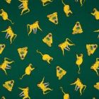 Tissu Jersey Coton Singes jaunes et oiseaux sur fond Vert sapin - Par 10 cm