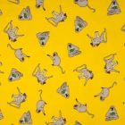 Tissu Jersey Coton Singes taupe et oiseaux sur fond Jaune vif - Par 10 cm