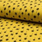 Tissu Jersey Piqué de coton spécial Polo Palmiers noirs sur fond Jaune - Par 10 cm