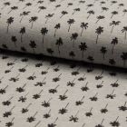 Tissu Jersey Piqué de coton spécial Polo Palmiers noirs sur fond Gris clair - Par 10 cm