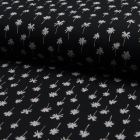 Tissu Jersey Piqué de coton spécial Polo Palmiers sur fond Noir - Par 10 cm