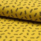 Tissu Jersey Piqué de coton spécial Polo Ananas sur fond Jaune - Par 10 cm