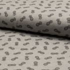 Tissu Jersey Piqué de coton spécial Polo Ananas sur fond Gris clair - Par 10 cm