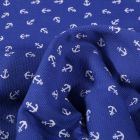 Tissu Jersey Piqué de coton spécial Polo Ancres marines sur fond Bleu roi - Par 10 cm