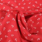 Tissu Jersey Piqué de coton spécial Polo Ancres marines sur fond Rouge - Par 10 cm