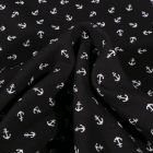 Tissu Jersey Piqué de coton spécial Polo Ancres marines sur fond Noir - Par 10 cm