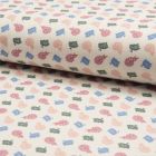 Tissu Jersey Piqué de coton spécial Polo Feuilles et arabesques sur fond Blanc cassé - Par 10 cm