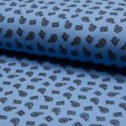 Tissu Jersey Piqué de coton spécial Polo Kashmir Noir sur fond Bleu bleuet - Par 10 cm