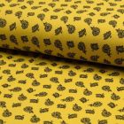 Tissu Jersey Piqué de coton spécial Polo Kashmir Noir sur fond Jaune - Par 10 cm