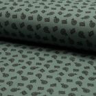 Tissu Jersey Piqué de coton spécial Polo Kashmir Noir sur fond Vert kaki - Par 10 cm