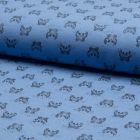 Tissu Jersey Piqué de coton spécial Polo Crabes Noir sur fond Bleu bleuet - Par 10 cm