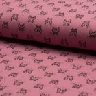 Tissu Jersey Piqué de coton spécial Polo Crabes Noir sur fond Vieux rose - Par 10 cm