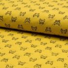 Tissu Jersey Piqué de coton spécial Polo Crabes Noir sur fond Jaune - Par 10 cm