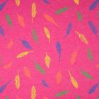 Tissu Jersey Coton Plumes sur fond Rose fuchsia chiné - Par 10 cm