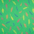 Tissu Jersey Coton Plumes sur fond Vert chiné - Par 10 cm
