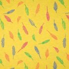 Tissu Jersey Coton Plumes sur fond Jaune chiné - Par 10 cm